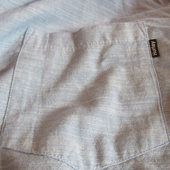 NWT Hurley Light Blue Short Sleeve Slub Button-Down Size Large 100% Cotton - Picture 7 of 12